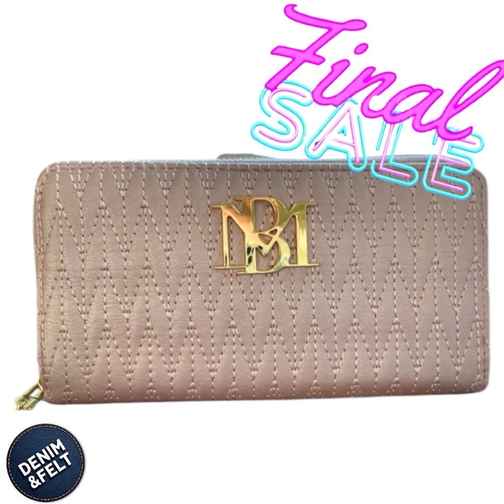 Badgley Mischka Taupe Vegan Leather Zip Around Wallet Cellphone Pocket‎ Wristlet